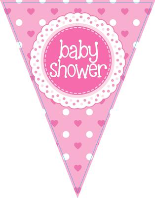 Party Bunting Baby Shower Pink 11 flags 3.9m - Banners & Bunting